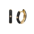 Elegantes pendientes de plata S925 esmalte negro y oro con un circón central brillante - Aro Redondo / Negro/Dorado