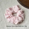 Pink oversized lace scrunchie with polka dots, 14cm diameter chiffon hair tie accessory - Q514-3 Pink Mesh Polka Dot