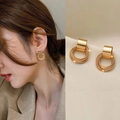 Detail of vintage gold layered hoop earrings on model and close-up textured circles - Retro Luxury Multi-layer Fine Texture Hoop Style (A05)