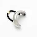 Minimalist silver curved metal hair tie with black elastic band and golden bead accent - A0058A / Silver