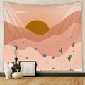 Detailed texture of Boho tapestry featuring a desert sunset and minimalist cacti art - Mld207