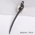 Traditional black sandalwood hair pin with ornate carved Ruyi cloud patterns, 18cm long - Red Phoenix