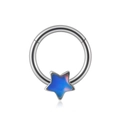 Silberner Septum-Ring aus Edelstahl mit einem blauem sternförmigem Opal-Anhänger - 1.2x8mm / Stern (Blaue Glitzerfolie)