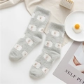 Chaussettes grises en polaire corail douce avec motif de nuages blancs mignons - Taille unique / Cochon Blanc Gris Bleu