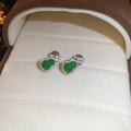 Close-up of elegant green gourd pearl ear clips nestled in a premium jewelry gift box - Clip-on Earrings / Silver-Green