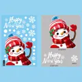 Cute snowman Happy New Year window sticker set with white snowflakes 20x30cm - BQ374 Christmas Snowman