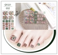 Close-up of marble pattern and glitter toenail stickers with gold lines and rhinestones - Colorful Marble Dark Green Style (QYJ21-032)