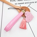 Pink faux leather wrist strap with heart pendant and tassel for DIY phone cases - Pink