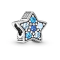 Silver star charm bead with blue and white crystals for DIY jewelry bracelets - Blue White Rhinestone Star Charm (#13)