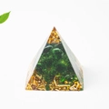 3cm Orgone Pyramid with natural green crystal stones and gold foil in clear resin - 3cm / Emerald Glaze