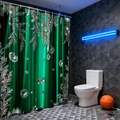 Detail showing green Christmas curtain with pine needle and diamond print in modern bathroom - 90*180cm / Emerald Green Pine & Diamond Print