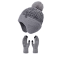 Conjunto de invierno gris para mujer con gorro de punto y guantes táctiles - Gris