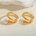 Minimalist gold-plated geometric pearl ear cuffs in a twisted C-shape design - Gold Twisted Pearl Style