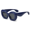 Fashionable oversized deep blue bubble frame sunglasses with thick rounded minimalist temples - Blue Frame Gray Lens