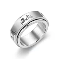 Spinning stainless steel fidget ring with engraved black cat faces on a silver band - Silver Cat Pattern
