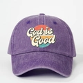 Casquette de baseball en coton lavé violet avec imprimé vintage God is Good rétro - Taille unique / Violet foncé