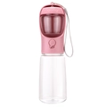 Portable pink dog water bottle and food dispenser with paw button and gray lanyard - With Lock-550ml Water + 100g Food / Pink