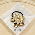 Golden flower hair tie with pearl center and black elastic band 5.5cm for women - Gold Flower
