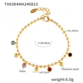 18k vergulde titaniumstalen armband met kleurrijke glazen kralen en ronde bedeltjes - Gouden Armband (TXE084)