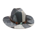 Denim patchwork western cowboy hat with brown leather band and turquoise stone detail - One Size / Black (Denim Wood Beads Blue Stone)
