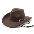 Classic dark brown wool felt cowboy hat with braided leather band and adjustable chin cord - M(56-58cm) / Brown