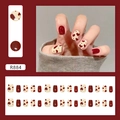 Sweet red and beige press-on nails with heart patterns and polka dots, model R884 - R884 Sweet Heart