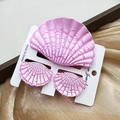 Pink shell-shaped flower hair clip 3-piece set with vintage cracked texture finish - Pink Seashell Set (with Card)