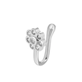 Silver flower non-pierced nose clip with sparkling clear zircon stones in a U-shape - Flower Style (6126) / Silver