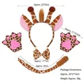 Plush giraffe costume set including headband, patterned paws, bowtie, and a long tail - 4pcs Set (Headband+Bowtie+Tail+Gloves) / Khaki Giraffe