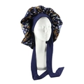 Dark blue satin floral sleep bonnet with adjustable wide elastic band for hair care - Navy Floral