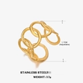Adjustable golden stainless steel ring featuring interlocking hollow oval geometric design - Gold Oval Ring