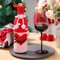 Knitted red and pink wine bottle cover with heart patterns and Love text for Valentines - Red Love Style / Red Base Pink Heart Wine Bottle Cover
