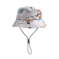 Detail of white cotton bucket hat with lion print and adjustable chin strap for kids - Style 4 (Lion Print)
