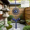 Blue Evil Eye resin wind chime with bells and tassels for outdoor garden hanging décor - Blue Five Bell Evil Eye Style (1055-Double Eye)
