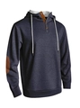 Sudadera azul marino jaspeado para hombre con cuello de botones y coderas marrones - S / Azul marino