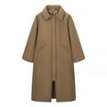 Women's long brown quilted jacket with lapel collar and loose casual fit silhouette - S / Camel