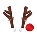 Astas de reno de peluche marrón para coche con cascabeles y una nariz roja festiva - Marrón Oscuro