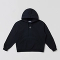 Klassischer schwarzer Baumwoll-Hoodie mit SMFK-Kreuzlogo und Kängurutasche - S / Schwarz