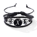 Classic black leather braided multilayer bracelet featuring a metal Letter X charm - Letter-X