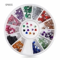 12-grid nail art wheel with heart-shaped rhinestones in multiple colors for decoration - Colorful Heart Collection Style (YX0062)