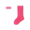 Rose red ribbed cotton crew sock for children with elastic cuff on white background - Rose Red
