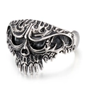 Gothic punk style skull ring in silver and black stainless steel with vintage finish - Realistic Skull Head Ring (KB36413-D)