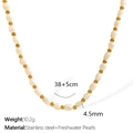 Collier en acier inoxydable doré avec perles d'eau douce de 4,5 mm, longueur 38+5 cm - Collier de perles d'eau douce