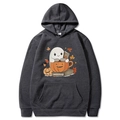 Sweat à capuche Halloween gris foncé avec imprimé citrouille-fantôme, taille M - Gris clair