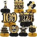 100th Birthday party honeycomb centerpieces set in elegant black and gold glitter finish - 100th Birthday Style / 9 Pieces Set / Black Gold