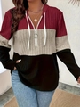 Women's color-block half-zip hoodie in ribbed knit fabric with drawstring and pockets - 3XL / Dark Red
