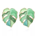 Orecchini a foglia traforata con smalto marmorizzato verde e blu su base in metallo dorato - Gradiente Verde Monstera