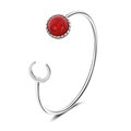 Silver open bangle with vintage red stone and crescent moon asymmetrical design - Crescent Red Stone / Silver