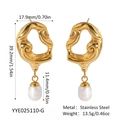 Detailed dimensions of gold stainless steel earrings with white freshwater pearl drops - Gold Irregular Hollow Swirl Pearl Stud Earrings (YYE025110-G)