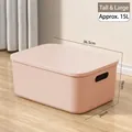 Pink large 15L storage box with lid and side handles for home and closet organizing - Extra Large (36.5x26x16cm) / Pink